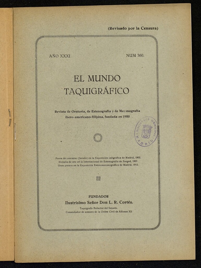 Miniatura de El Mundo Taquigráfico: revista mensual hispano-americana de oratoria y de estenografía. Marzo de 1930, nº 360