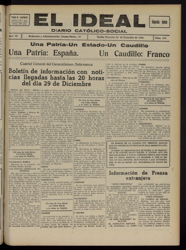 Miniatura de El ideal : periódico católico-social del 30 de diciembre de 1936, nº 334