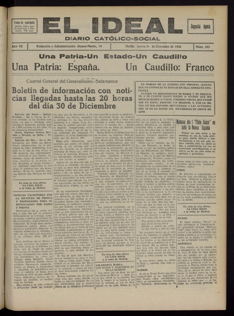Miniatura de El ideal : periódico católico-social del 31 de diciembre de 1936, nº 335