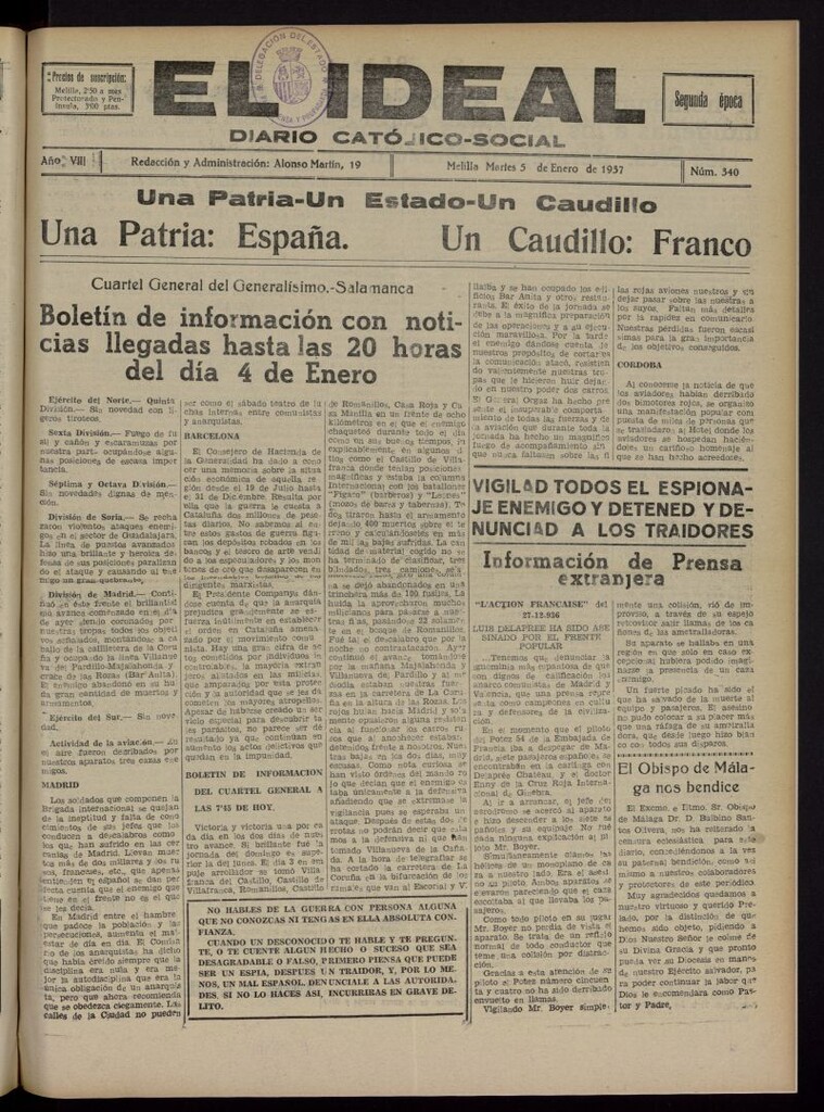 Miniatura de El ideal : periódico católico-social del 5 de enero de 1937, nº 340