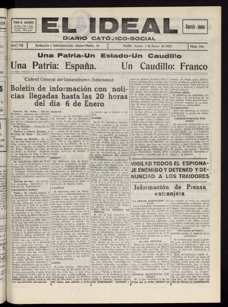 Miniatura de El ideal : periódico católico-social del 7 de enero de 1937, nº 342