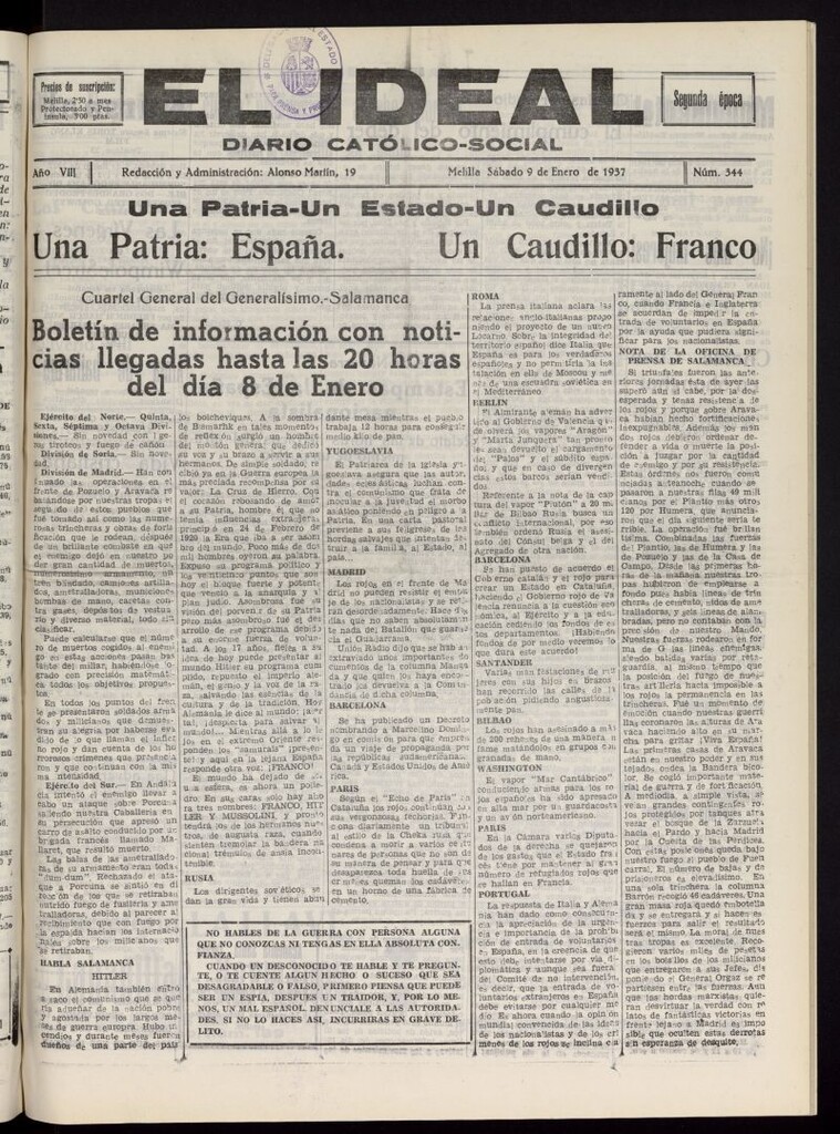 Miniatura de El ideal : periódico católico-social del 9 de enero de 1937, nº 344