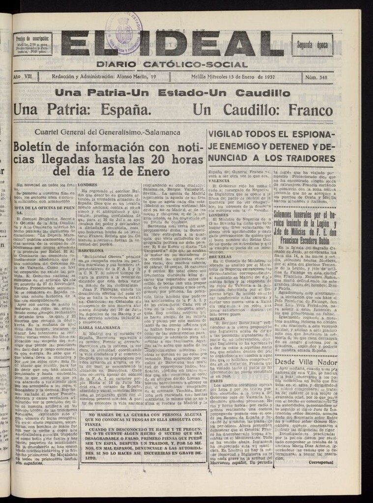 Miniatura de El ideal : periódico católico-social del 13 de enero de 1937, nº 348