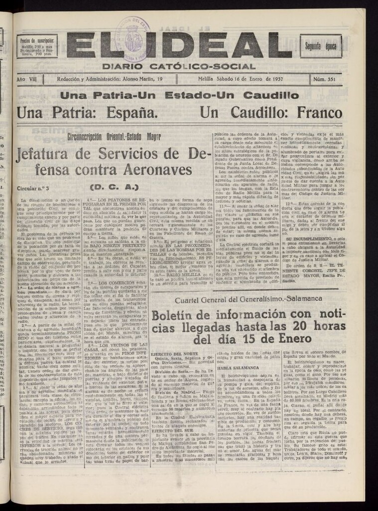Miniatura de El ideal : periódico católico-social del 16 de enero de 1937, nº 351