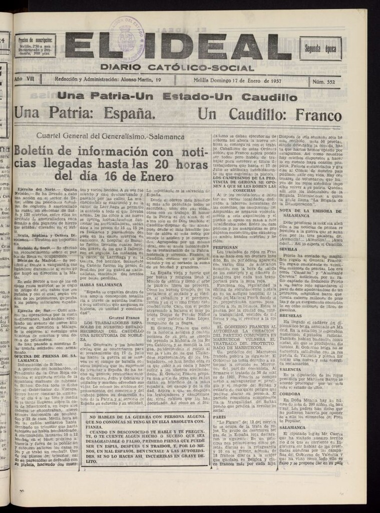 Miniatura de El ideal : periódico católico-social del 17 de enero de 1937, nº 352