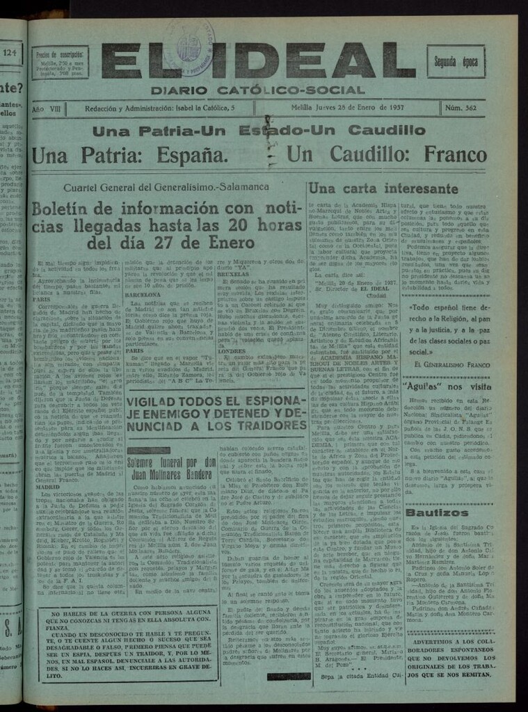 Miniatura de El ideal : periódico católico-social del 28 de enero de 1937, nº 362