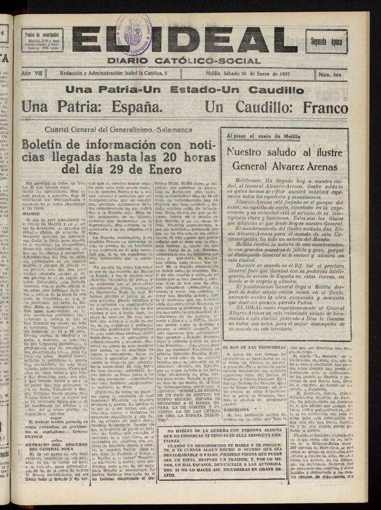 Miniatura de El ideal : periódico católico-social del 30 de enero de 1937, nº 364