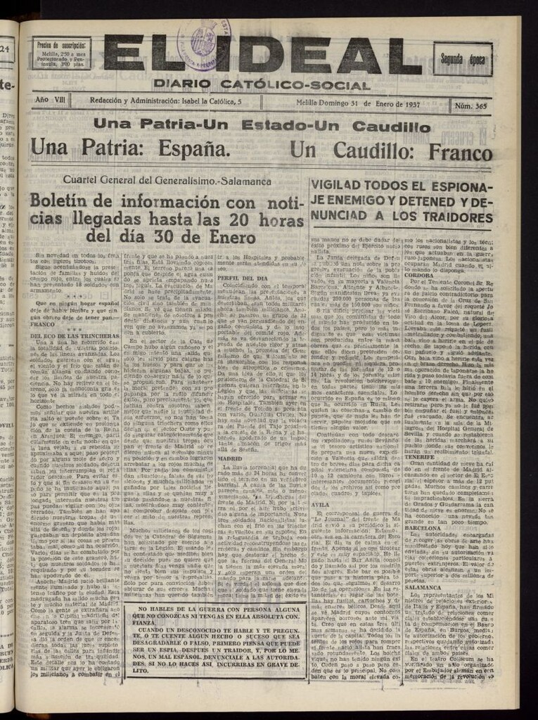 Miniatura de El ideal : periódico católico-social del 31 de enero de 1937, nº 365