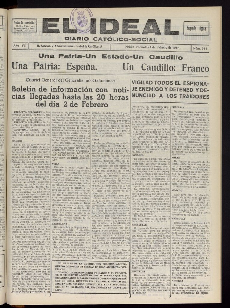 Miniatura de El ideal : periódico católico-social del 3 de febrero de 1937, nº 368