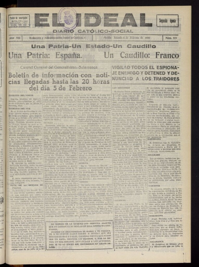 Miniatura de El ideal : periódico católico-social del 6 de febrero de 1937, nº 371