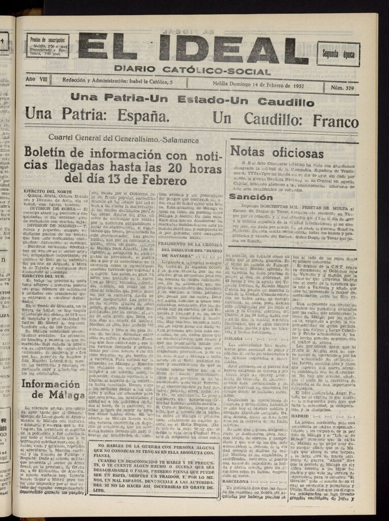 Miniatura de El ideal : periódico católico-social del 14 de febrero de 1937, nº 379