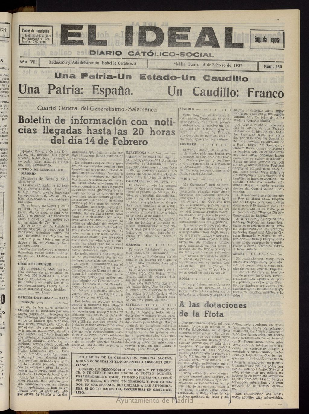 Miniatura de El ideal : periódico católico-social del 15 de febrero de 1937, nº 380