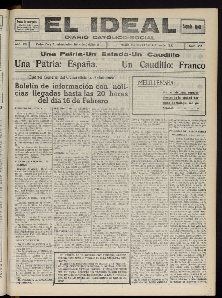 Miniatura de El ideal : periódico católico-social del 17 de febrero de 1937, nº 382