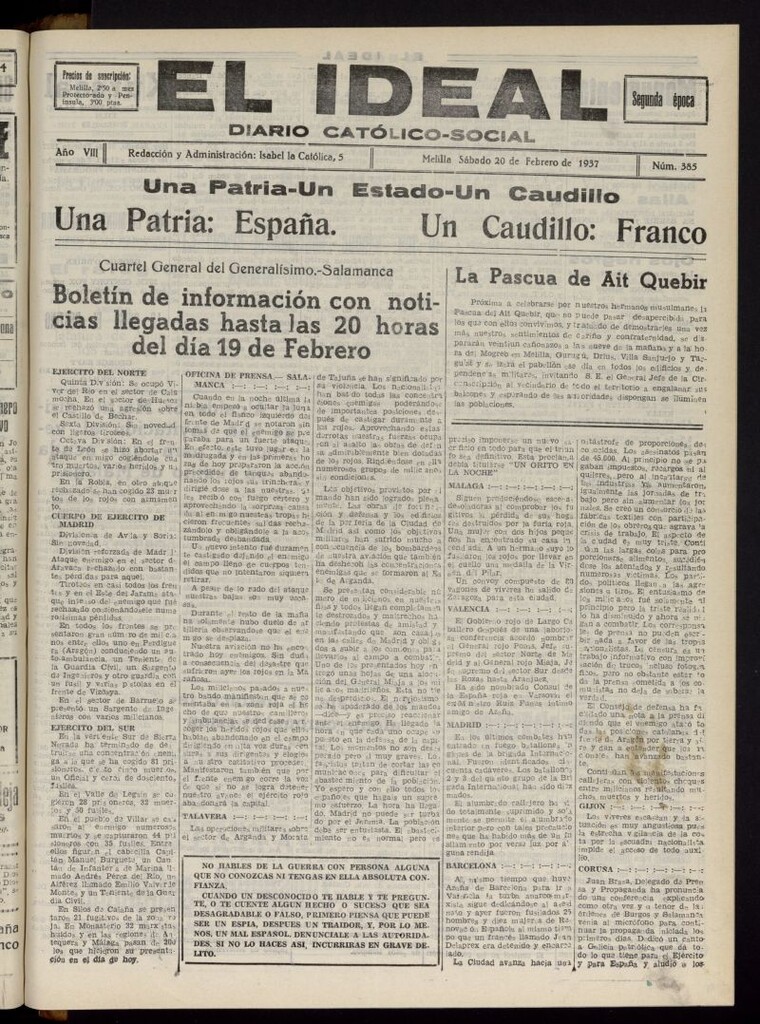Miniatura de El ideal : periódico católico-social del 20 de febrero de 1937, nº 385