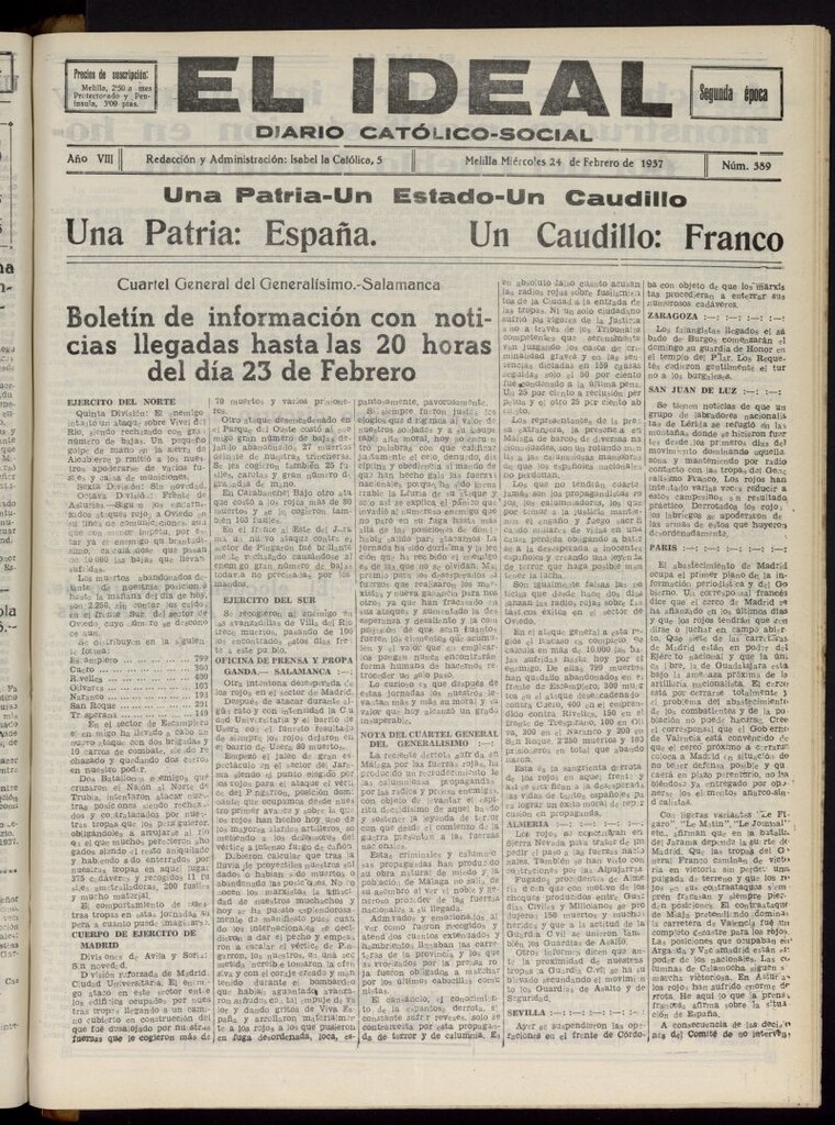Miniatura de El ideal : periódico católico-social del 24 de febrero de 1937, nº 389