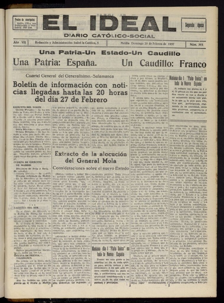 Miniatura de El ideal : periódico católico-social del 28 de febrero de 1937, nº 393