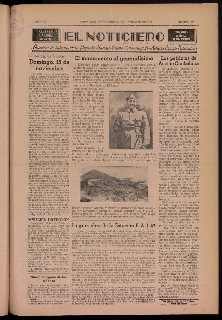 Miniatura de El Noticiero :periódico de información del 16 de noviembre de 1936, nº 377