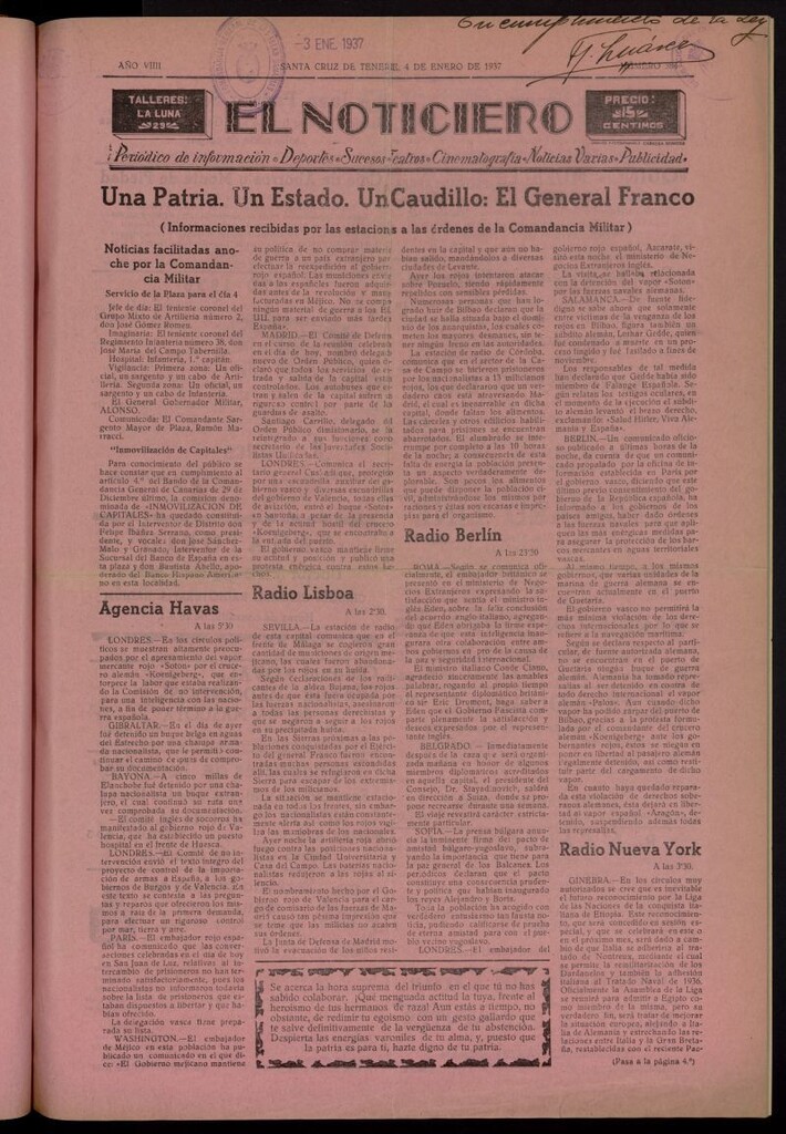 Miniatura de El Noticiero :periódico de información del 4 de enero de 1937, nº 384