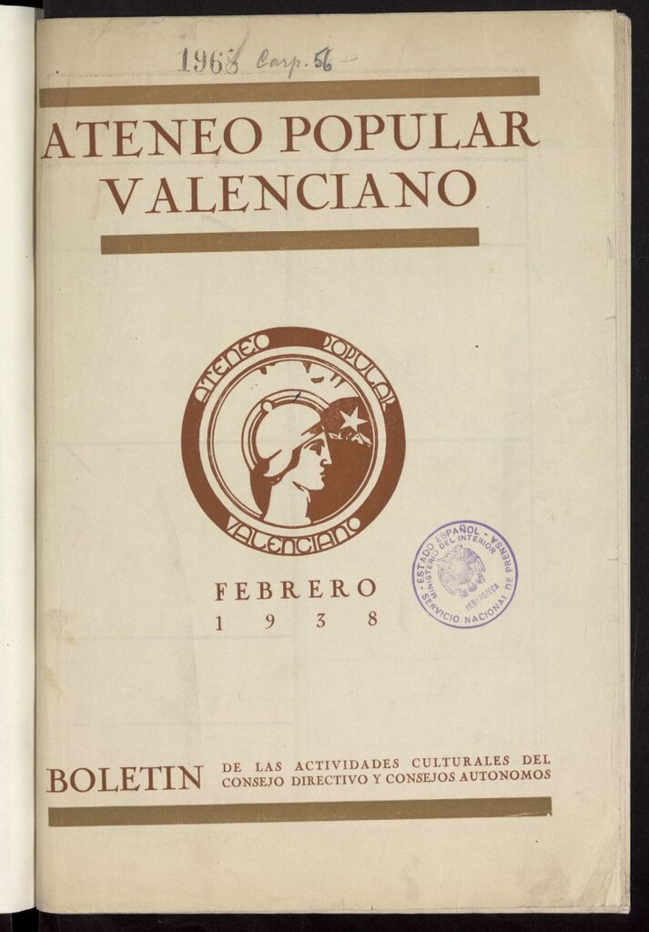 Miniatura de Ateneo Popular Valenciano : Boletín de Actividades