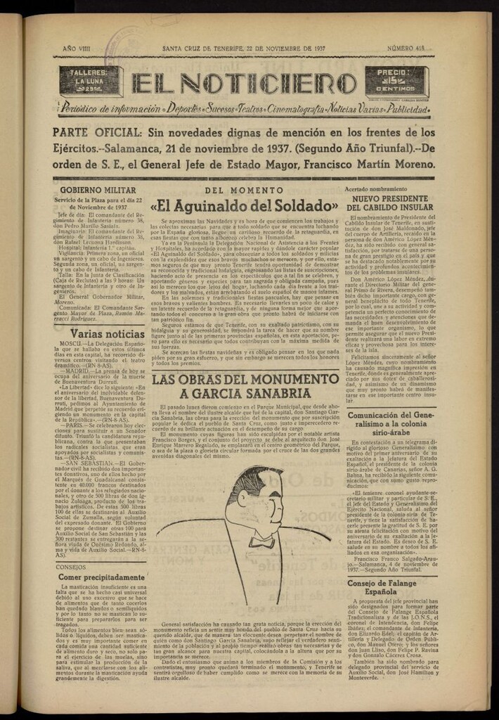 Miniatura de El Noticiero :periódico de información del 22 de noviembre de 1937, nº 418