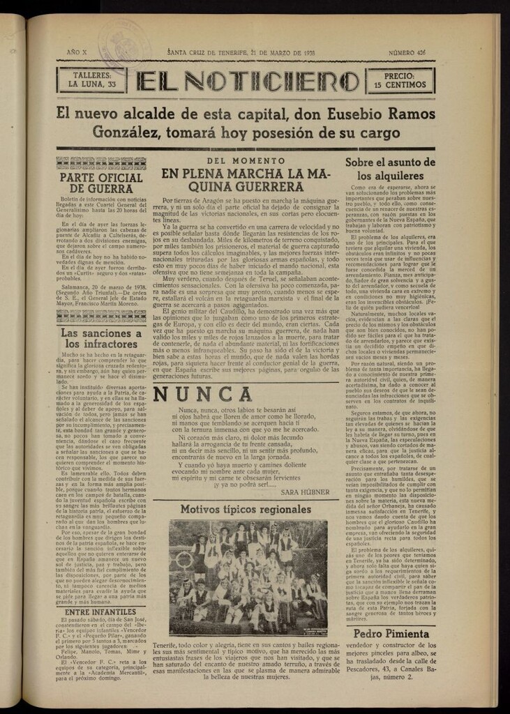 Miniatura de El Noticiero :periódico de información del 21 de marzo de 1938, nº 426