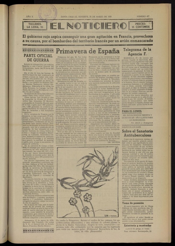 Miniatura de El Noticiero :periódico de información del 28 de marzo de 1938, nº 427