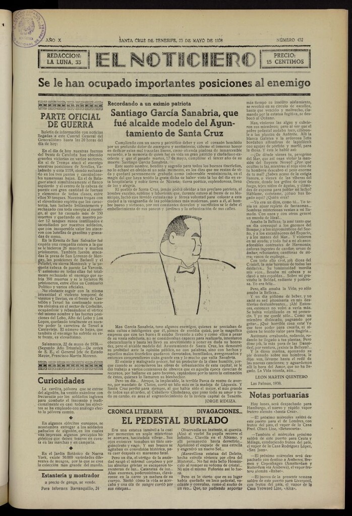 Miniatura de El Noticiero :periódico de información del 23 de mayo de 1938, nº 432