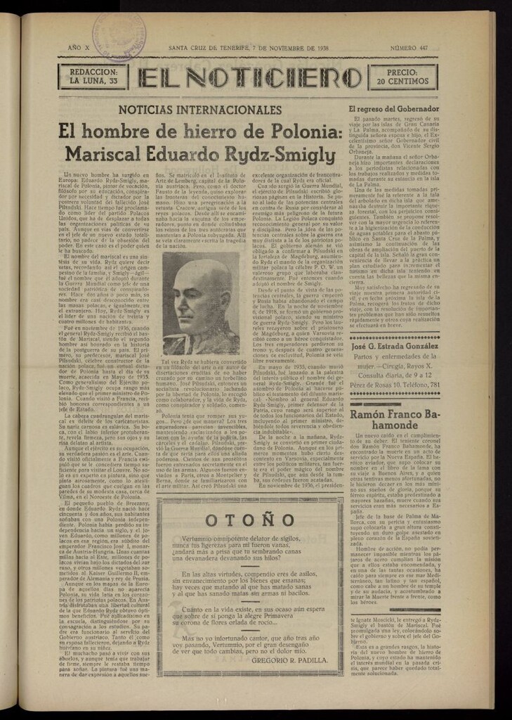 Miniatura de El Noticiero :periódico de información del 7 de noviembre de 1938, nº 447