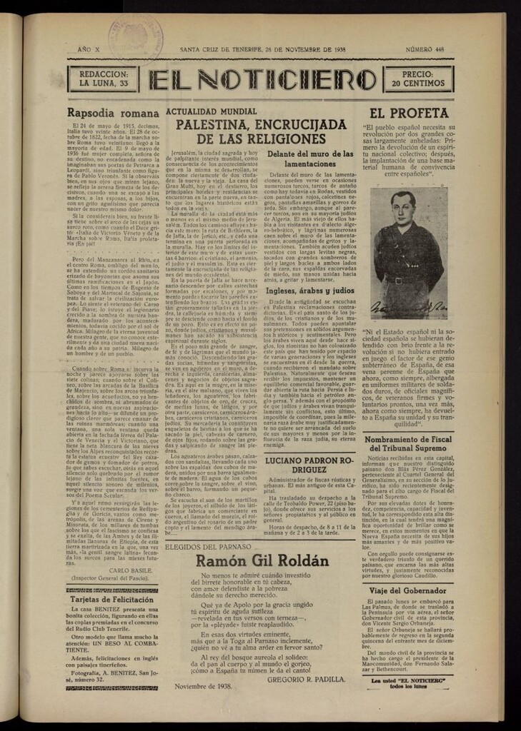 Miniatura de El Noticiero :periódico de información del 28 de noviembre de 1938, nº 448