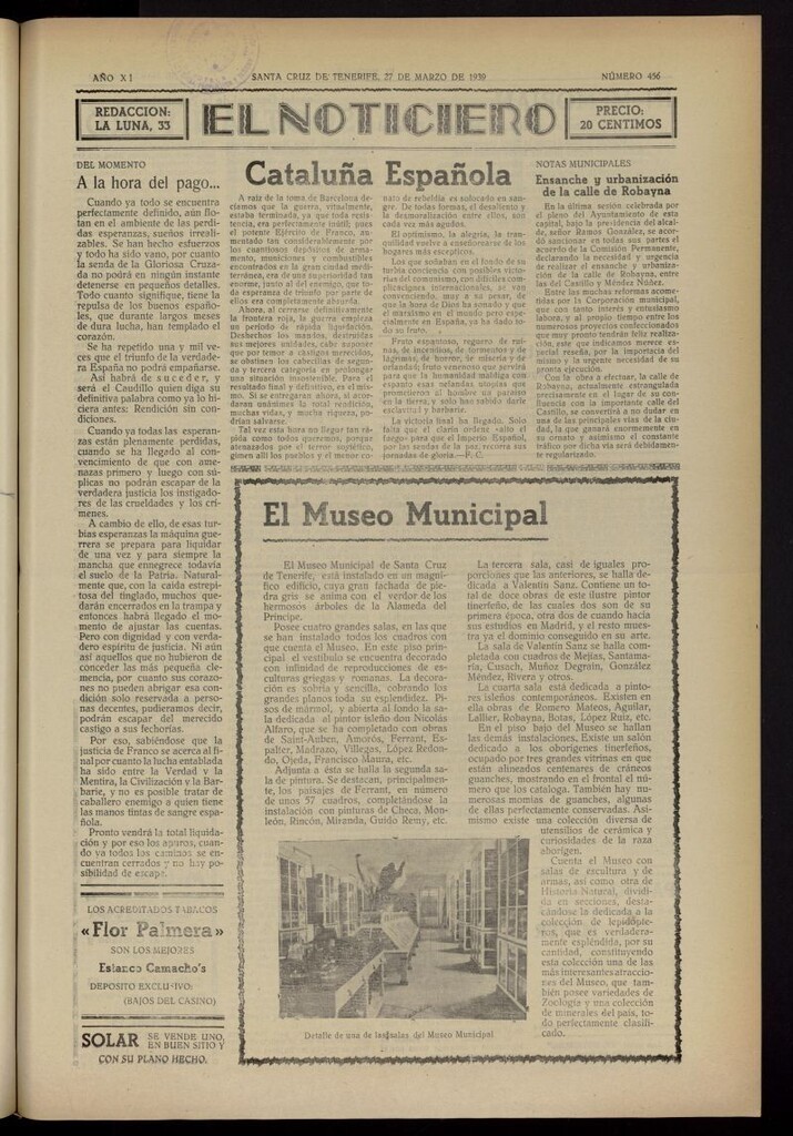 Miniatura de El Noticiero :periódico de información del 27 de marzo de 1939, nº 456
