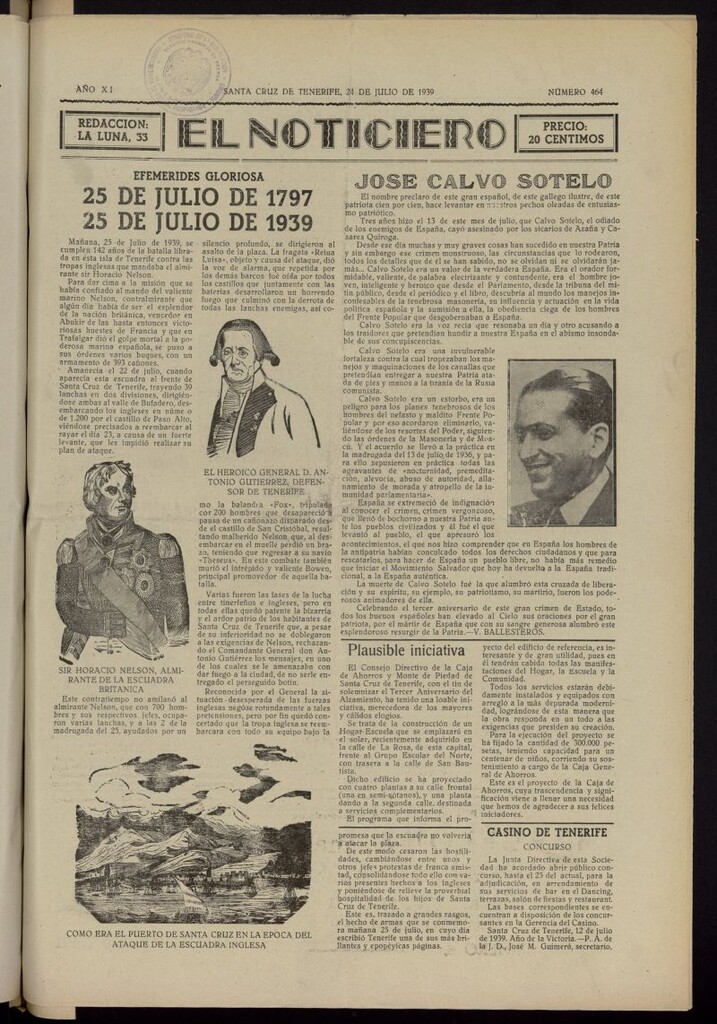 Miniatura de El Noticiero :periódico de información del 24 de julio de 1939, nº 464