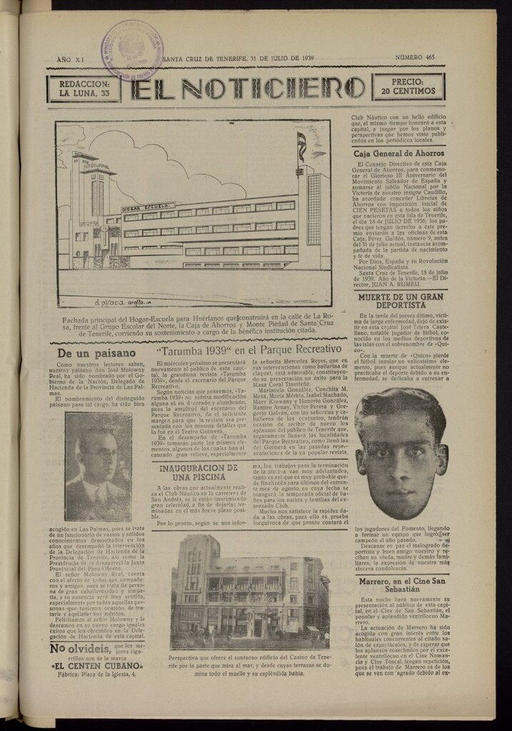 Miniatura de El Noticiero :periódico de información del 31 de julio de 1939, nº 465
