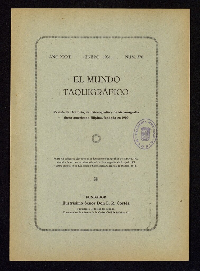 Miniatura de El Mundo Taquigráfico: revista mensual hispano-americana de oratoria y de estenografía. Enero de 1931, nº 370