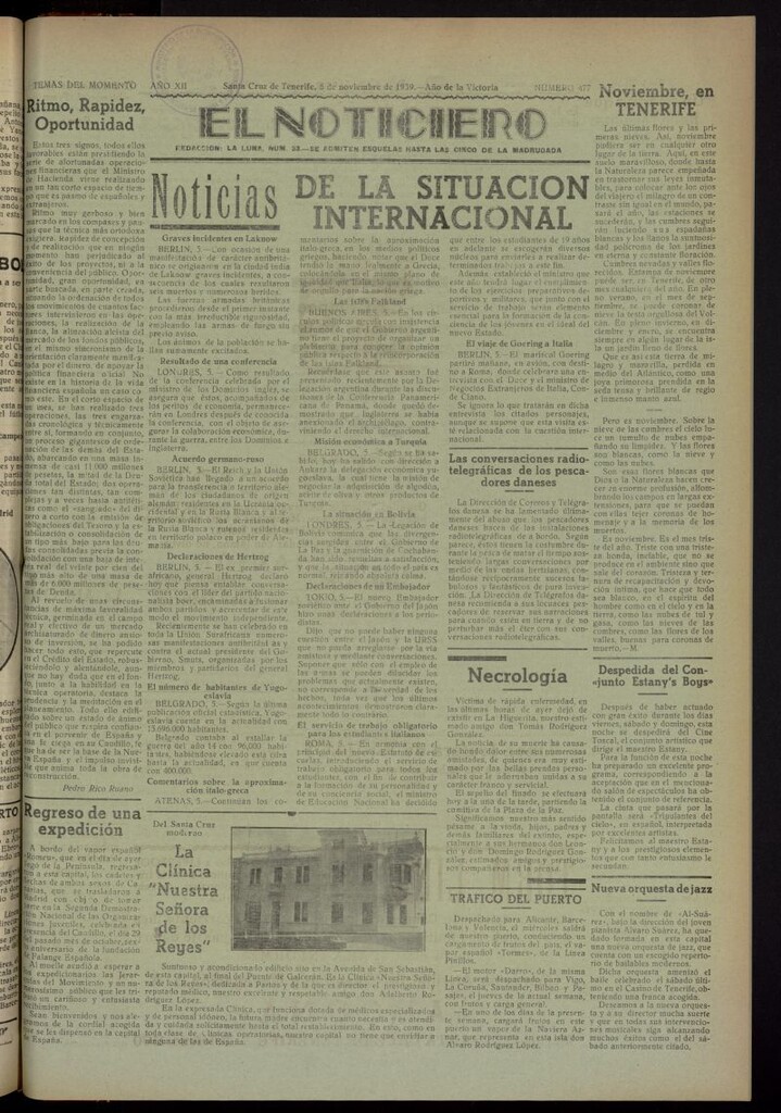 Miniatura de El Noticiero : periódico de información del 6 de noviembre de 1939, nº 477
