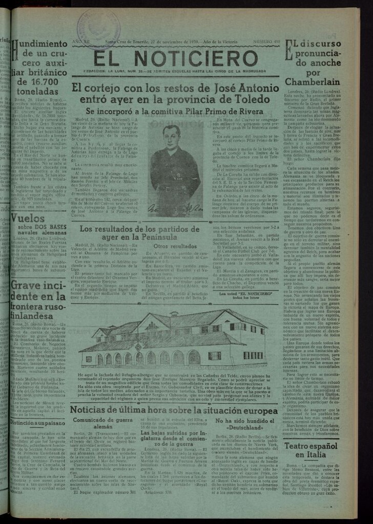 Miniatura de El Noticiero : periódico de información del 27 de noviembre de 1939, nº 480