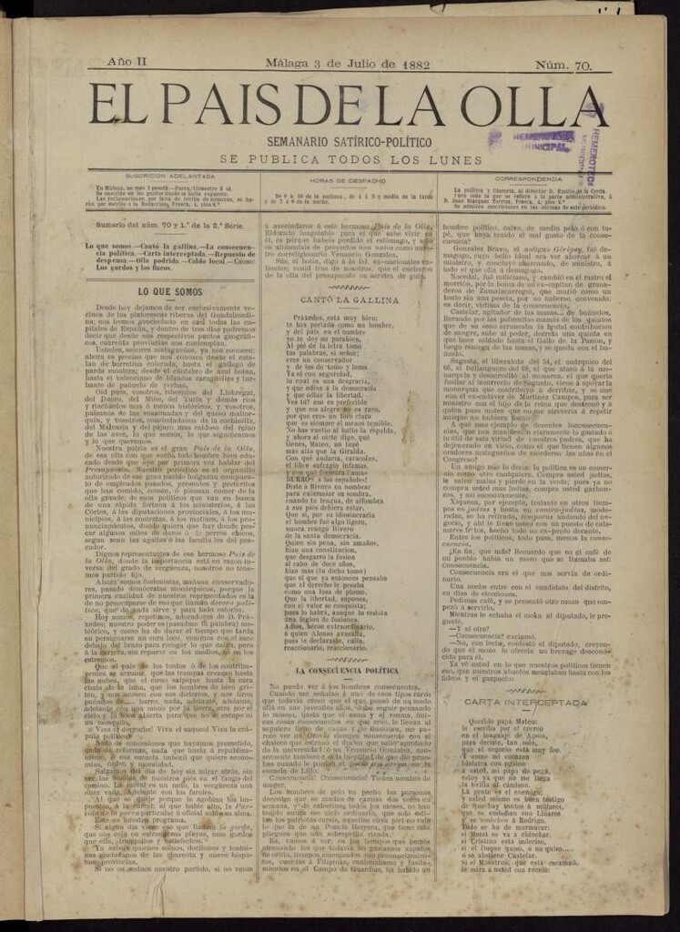Miniatura de El País de la Olla : semanario satírico-político del 3 de julio de 1882