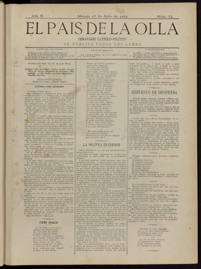 Miniatura de El País de la Olla : semanario satírico-político del 17 de julio de 1882