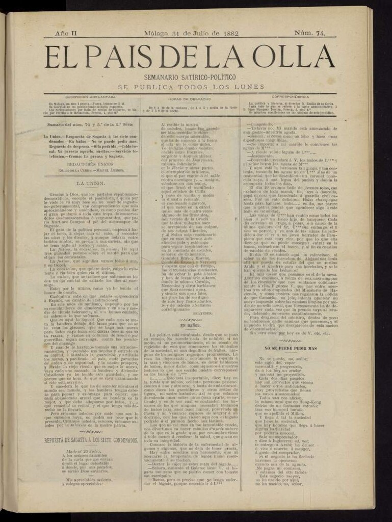 Miniatura de El País de la Olla : semanario satírico-político del 31 de julio de 1882