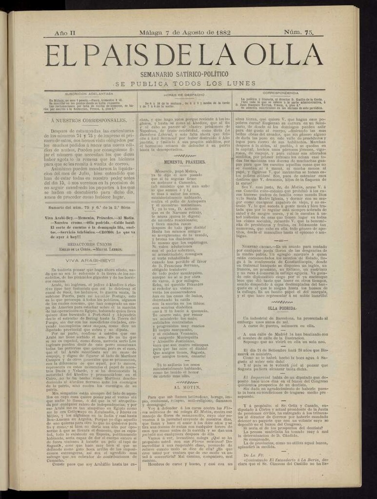Miniatura de El País de la Olla : semanario satírico-político del 7 de agosto de 1882