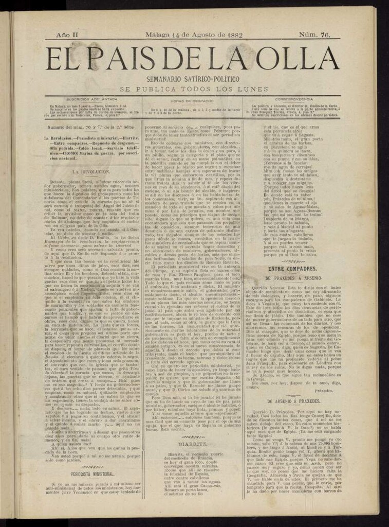 Miniatura de El País de la Olla : semanario satírico-político del 14 de agosto de 1882