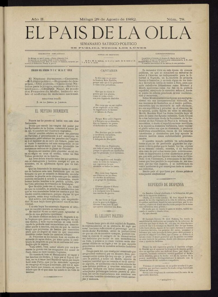 Miniatura de El País de la Olla : semanario satírico-político del 28 de agosto de 1882