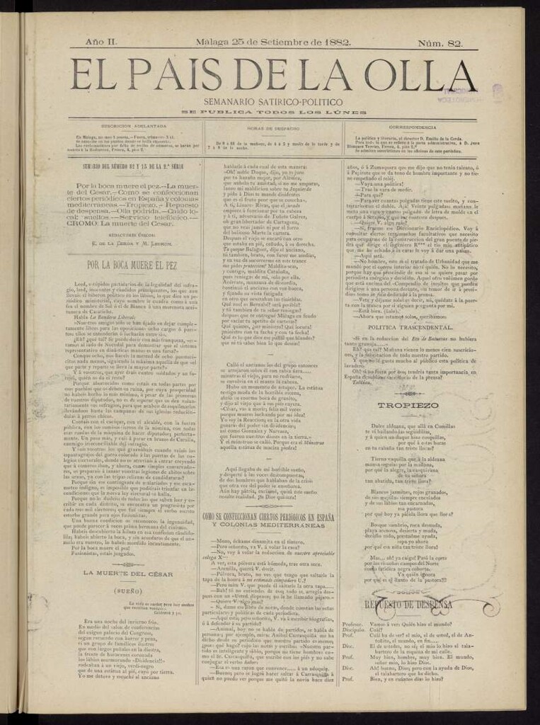 Miniatura de El País de la Olla : semanario satírico-político del 25 de septiembre de 1882