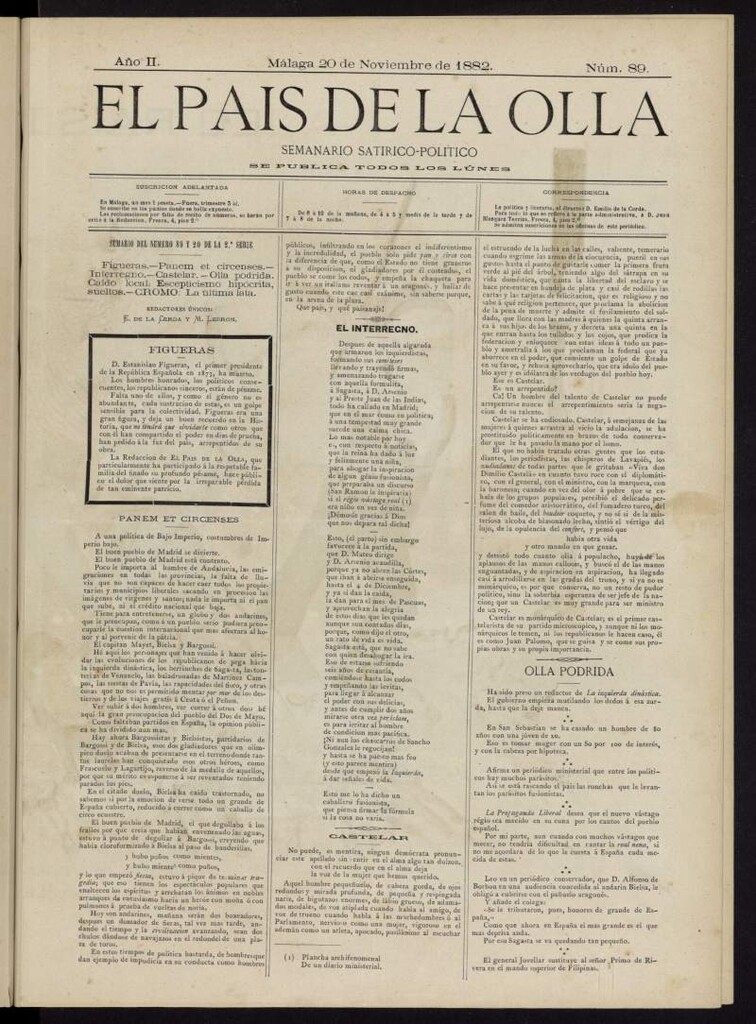 Miniatura de El País de la Olla : semanario satírico-político del 20 de noviembre de 1882