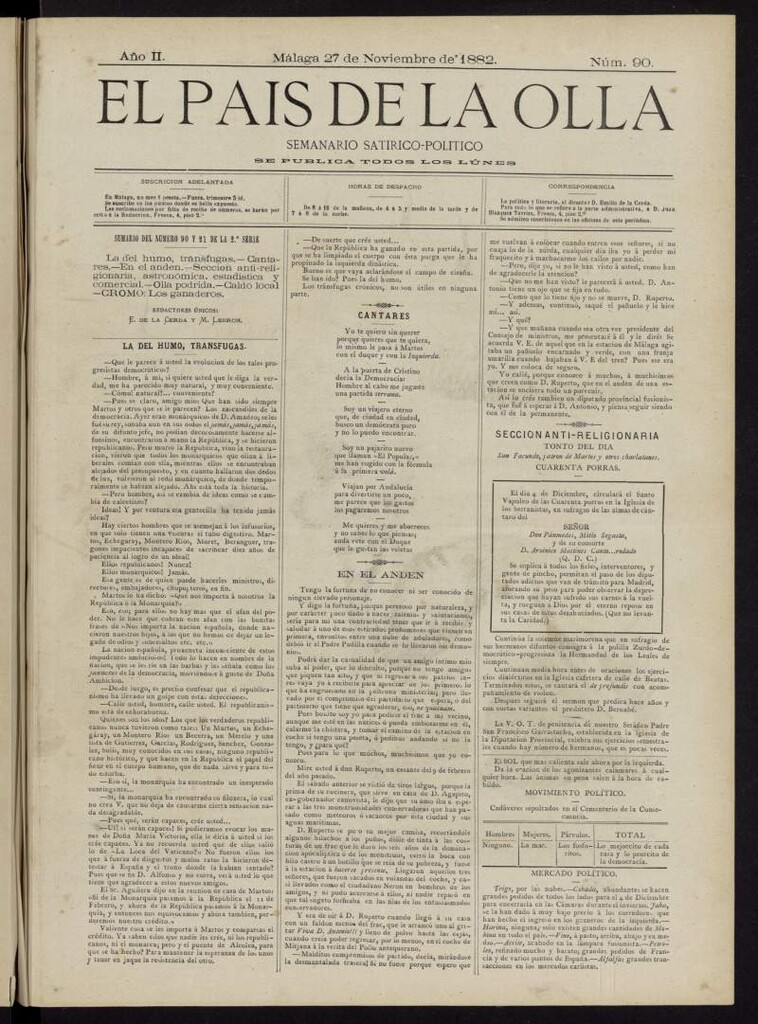 Miniatura de El País de la Olla : semanario satírico-político del 27 de noviembre de 1882