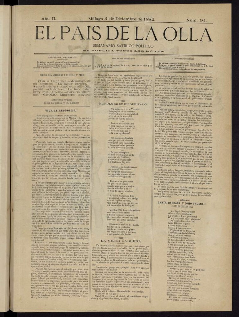 Miniatura de El País de la Olla : semanario satírico-político del 4 de diciembre de 1882