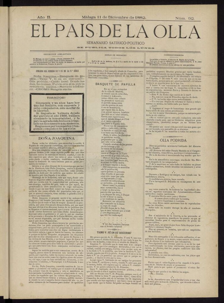 Miniatura de El País de la Olla : semanario satírico-político del 11 de diciembre de 1882
