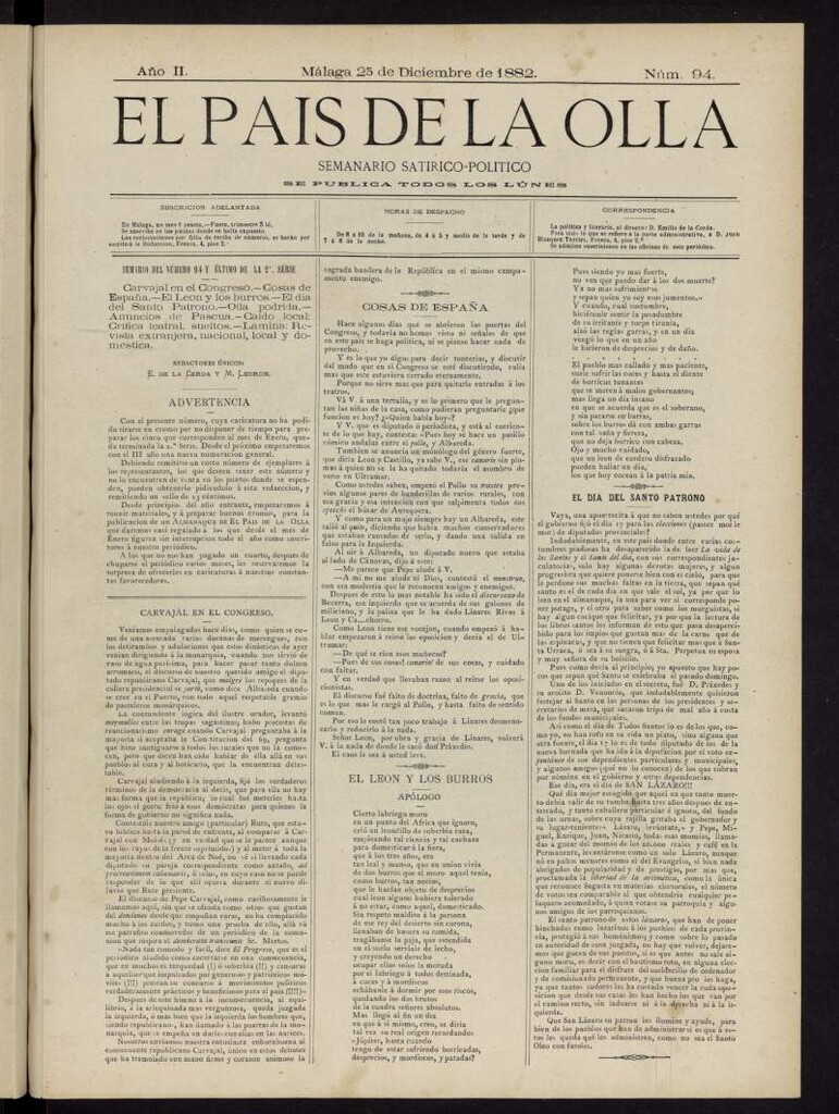 Miniatura de El País de la Olla : semanario satírico-político del 25 de diciembre de 1882