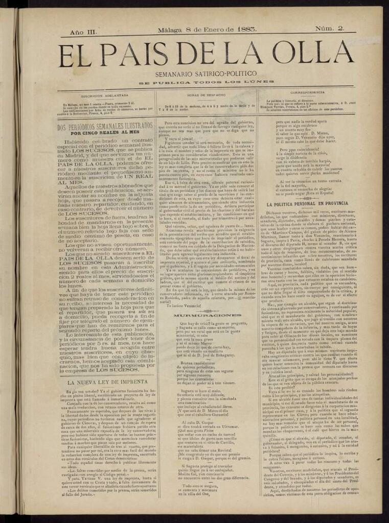 Miniatura de El País de la Olla : semanario satírico-político del 8 de enero de 1883