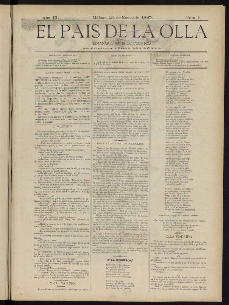 Miniatura de El País de la Olla : semanario satírico-político del 29 de enero de 1883
