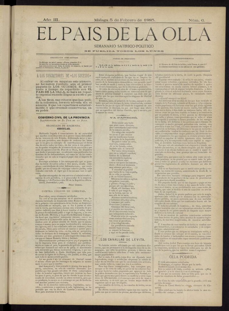 Miniatura de El País de la Olla : semanario satírico-político del 5 de febrero de 1883
